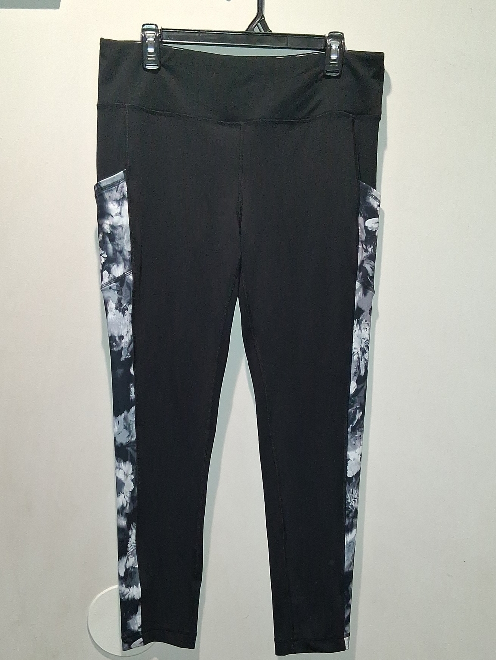 Black Leggings with Black & White Tie-Dye Side Panels